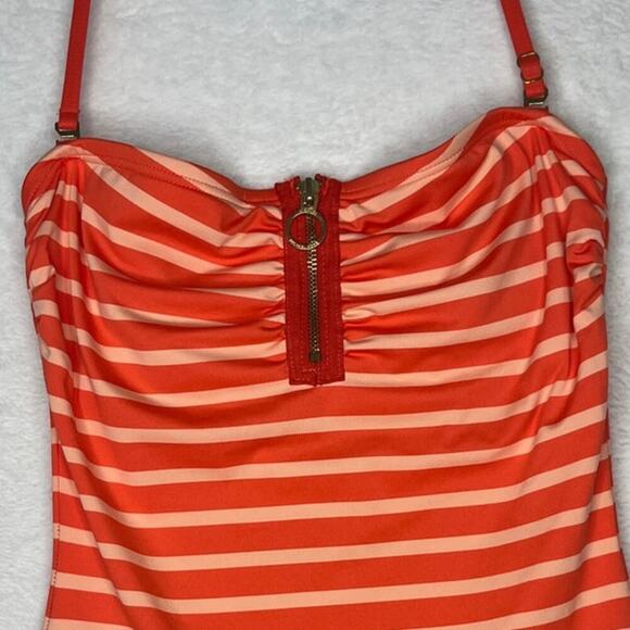 Michael Michael Kors Coral Striped Strapless ZipUp One Piece Swim Sz 8 Hamptons - Picture 3 of 10